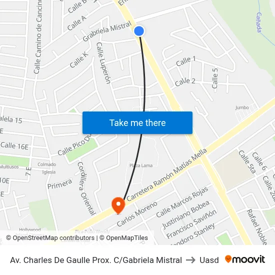 Av. Charles De Gaulle Prox. C/Gabriela Mistral to Uasd map