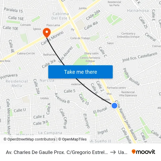 Av. Charles De Gaulle Prox. C/Gregorio Estrella to Uasd map