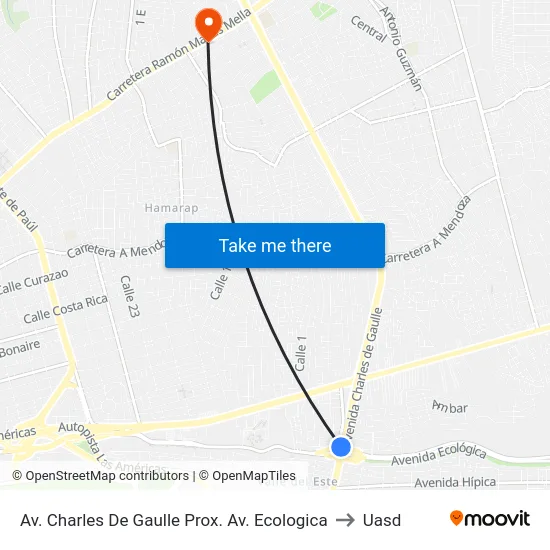 Av. Charles De Gaulle Prox. Av. Ecologica to Uasd map