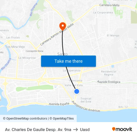 Av. Charles De Gaulle Desp. Av. 9na to Uasd map