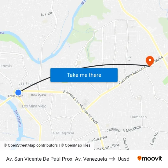 Av. San Vicente De Paúl Prox. Av. Venezuela to Uasd map