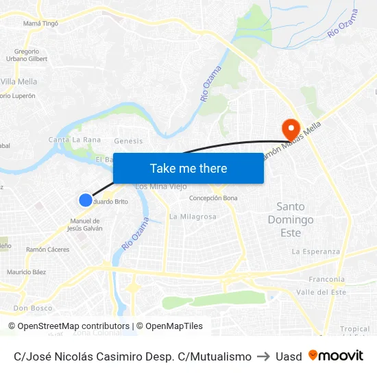 C/José Nicolás Casimiro Desp. C/Mutualismo to Uasd map