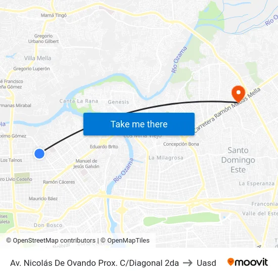 Av. Nicolás De Ovando Prox. C/Diagonal 2da to Uasd map