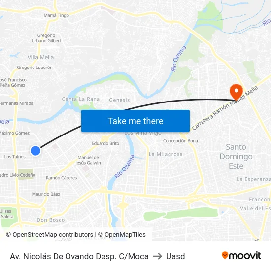 Av. Nicolás De Ovando Desp. C/Moca to Uasd map