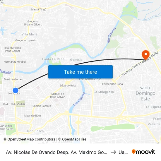 Av. Nicolás De Ovando Desp. Av. Maximo Gomez to Uasd map