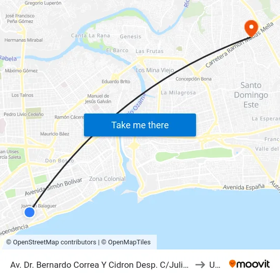 Av. Dr. Bernardo Correa Y Cidron Desp. C/Julio Ortega Frier to Uasd map