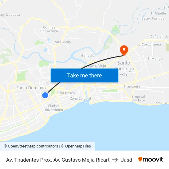 Av. Tiradentes Prox. Av. Gustavo Mejia Ricart to Uasd map