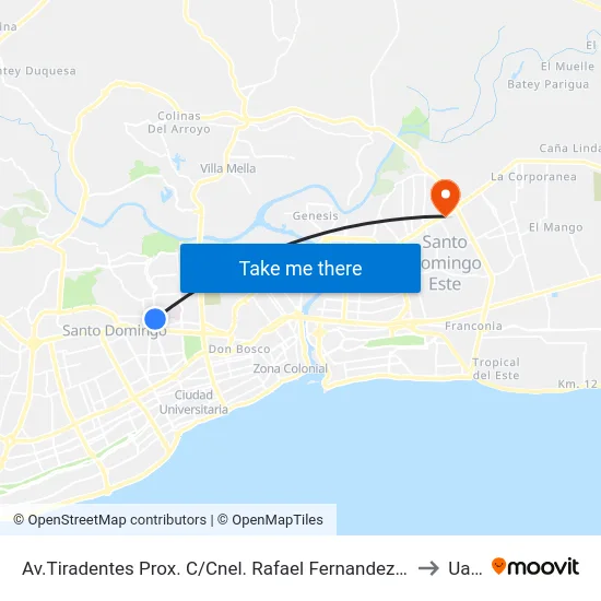 Av.Tiradentes Prox. C/Cnel. Rafael Fernandez Dominguez to Uasd map