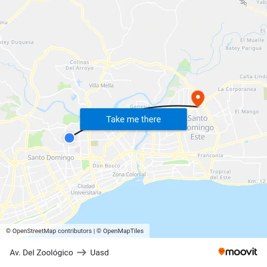 Av. Del Zoológico to Uasd map
