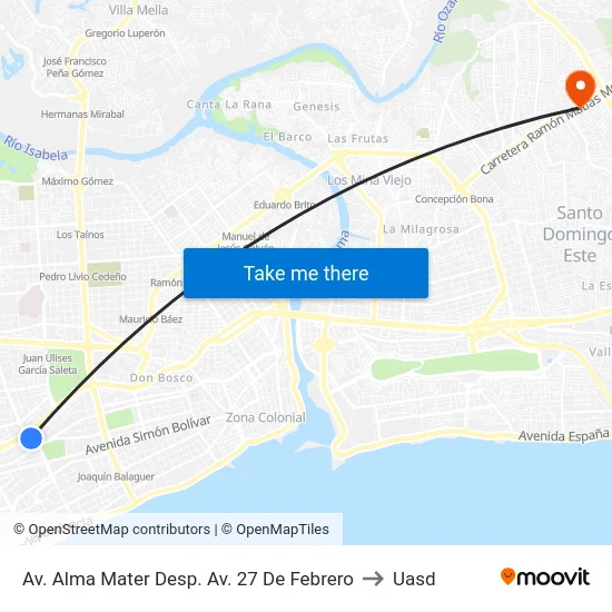 Av. Alma Mater Desp. Av. 27 De Febrero to Uasd map