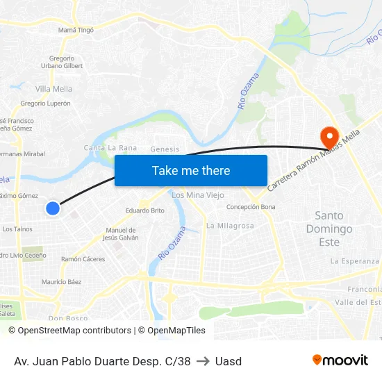 Av. Juan Pablo Duarte Desp. C/38 to Uasd map
