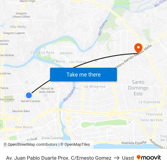 Av. Juan Pablo Duarte Prox. C/Ernesto Gomez to Uasd map
