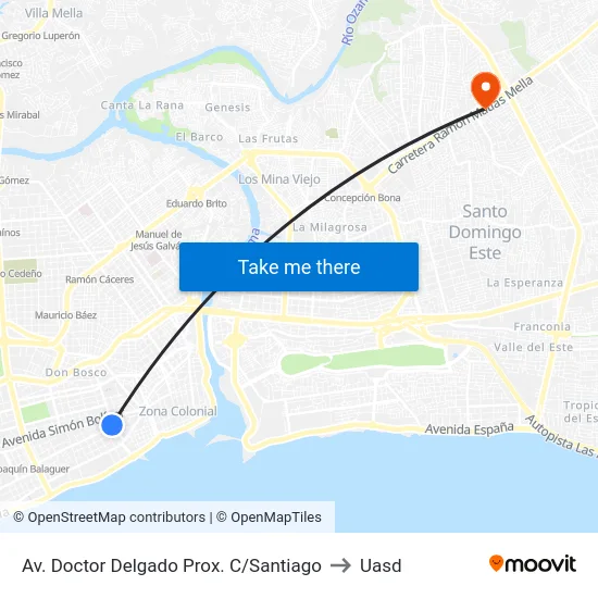 Av. Doctor Delgado Prox. C/Santiago to Uasd map