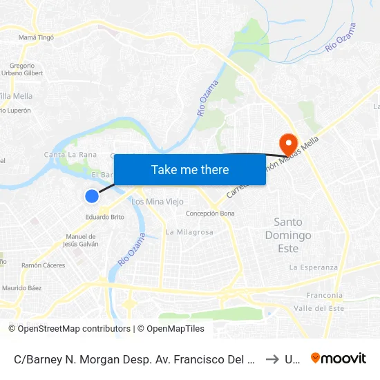 C/Barney N. Morgan Desp. Av. Francisco Del Rosario Sánchez to Uasd map