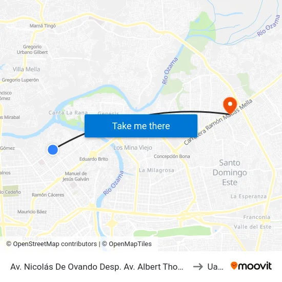 Av. Nicolás De Ovando Desp. Av. Albert Thomas to Uasd map