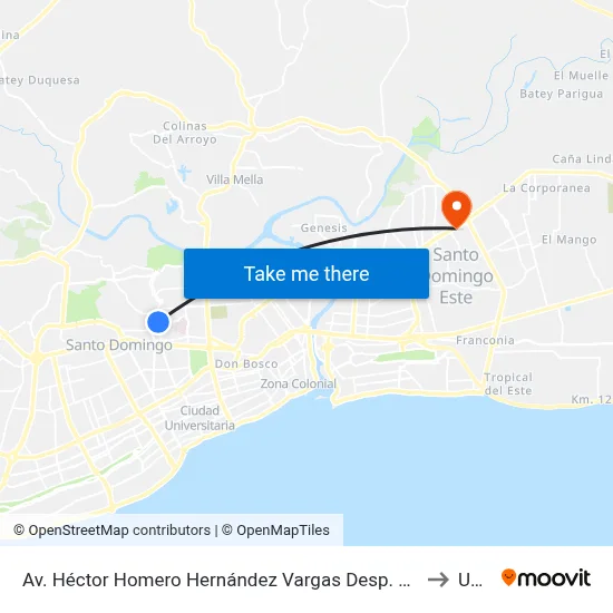 Av. Héctor Homero Hernández Vargas Desp. Av. Tiradentes to Uasd map