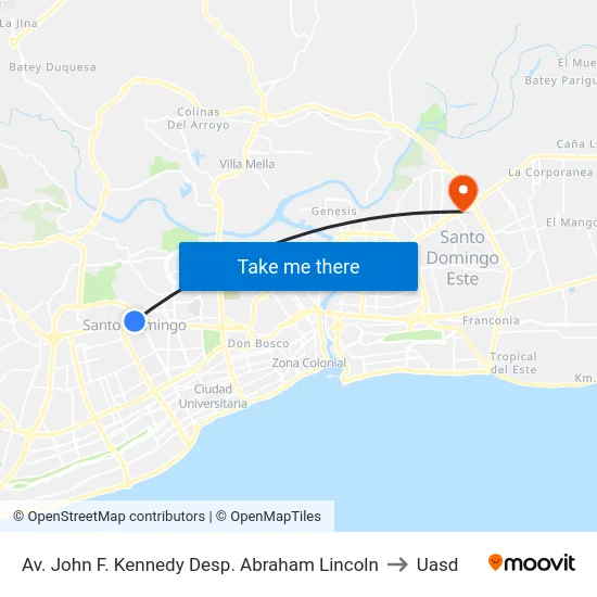 Av. John F. Kennedy Desp. Abraham Lincoln to Uasd map