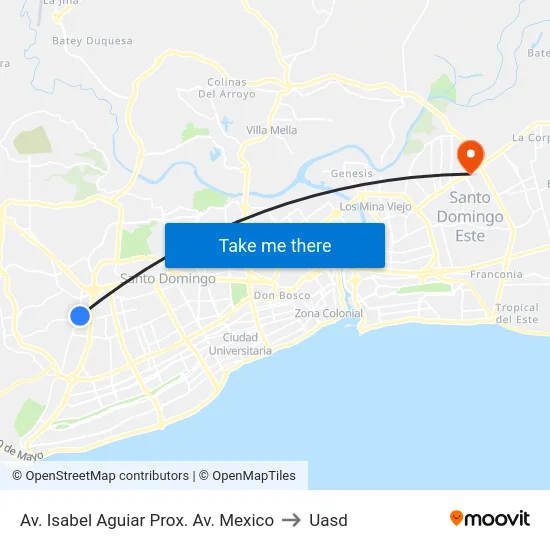 Av. Isabel Aguiar Prox. Av. Mexico to Uasd map