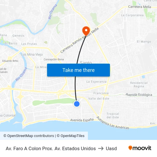 Av. Faro A Colon Prox. Av. Estados Unidos to Uasd map