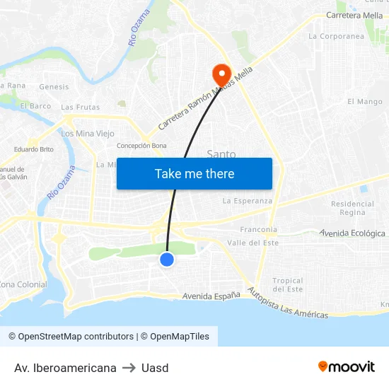 Av. Iberoamericana to Uasd map