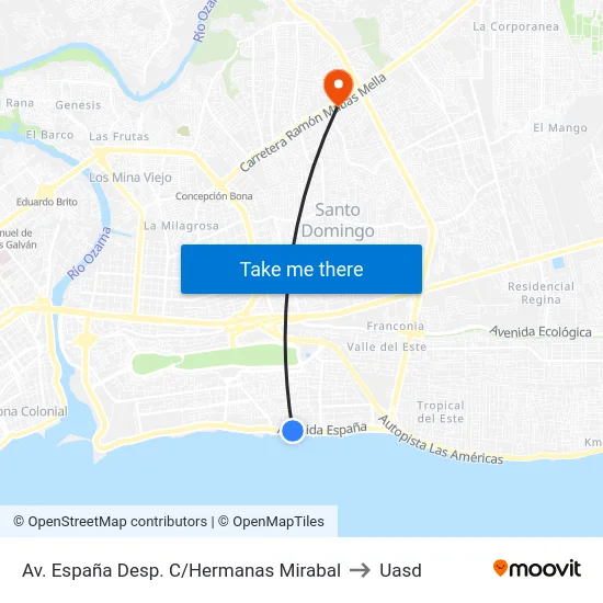 Av. España Desp. C/Hermanas Mirabal to Uasd map