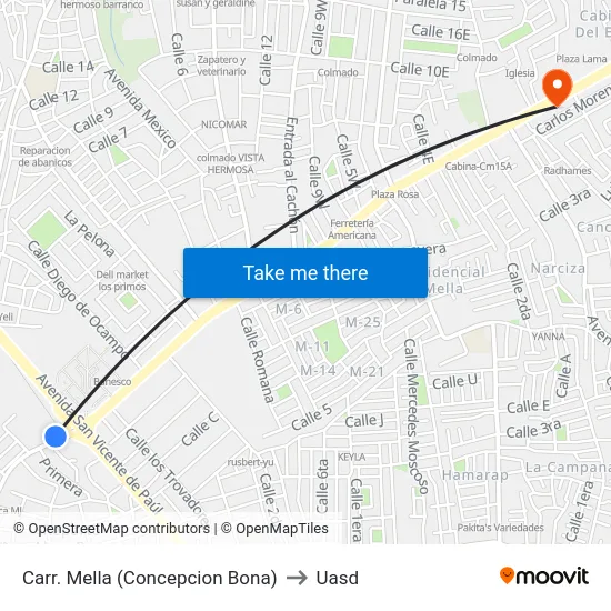 Carr. Mella (Concepcion Bona) to Uasd map