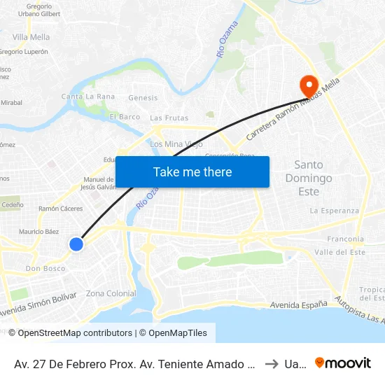Av. 27 De Febrero Prox. Av. Teniente Amado Garcia to Uasd map