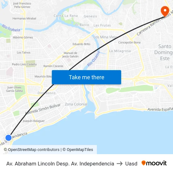Av. Abraham Lincoln Desp. Av. Independencia to Uasd map