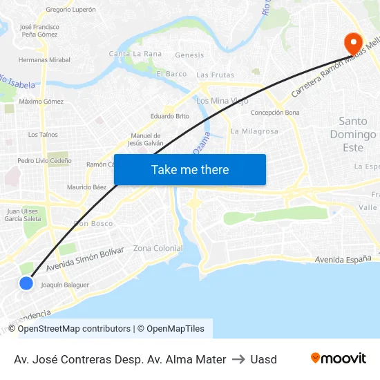 Av. José Contreras Desp. Av. Alma Mater to Uasd map