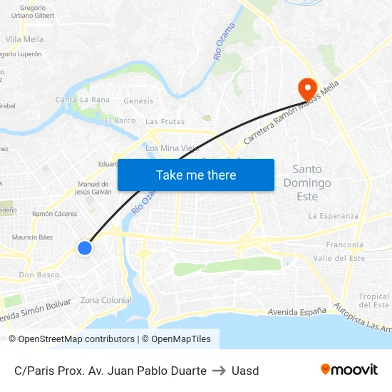 C/Paris Prox. Av. Juan Pablo Duarte to Uasd map