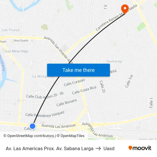 Av. Las Americas Prox. Av. Sabana Larga to Uasd map