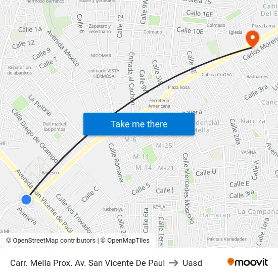 Carr. Mella Prox. Av. San Vicente De Paul to Uasd map