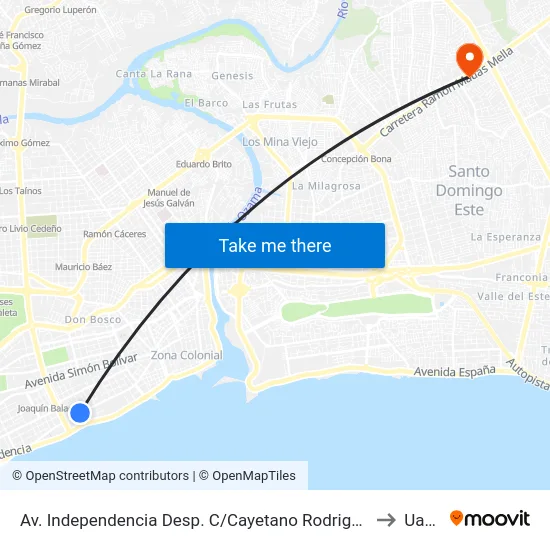 Av. Independencia Desp. C/Cayetano Rodriguez to Uasd map