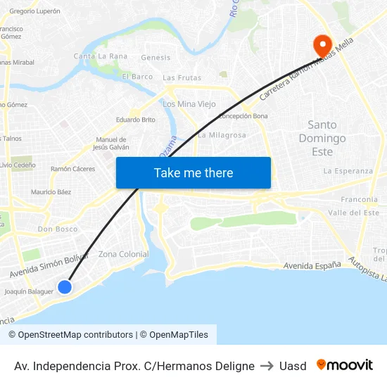 Av. Independencia Prox. C/Hermanos Deligne to Uasd map