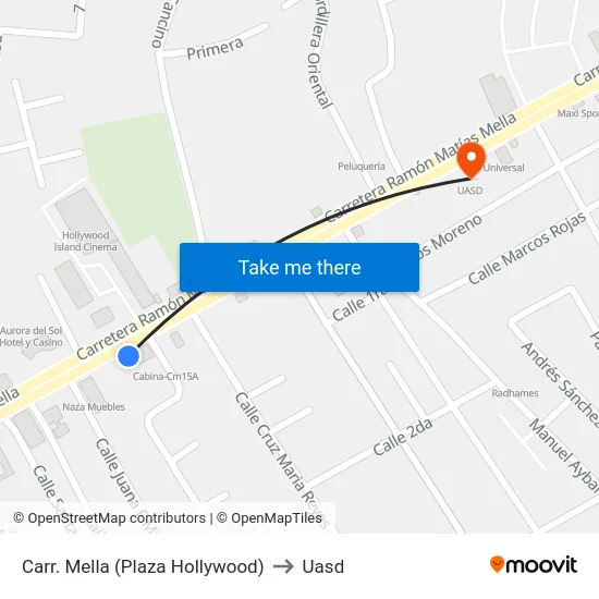Carr. Mella (Plaza Hollywood) to Uasd map