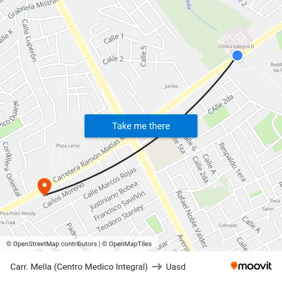 Carr. Mella (Centro Medico Integral) to Uasd map