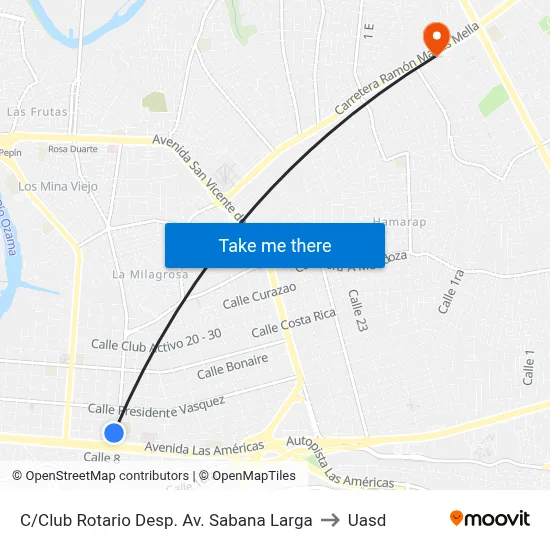 C/Club Rotario Desp. Av. Sabana Larga to Uasd map