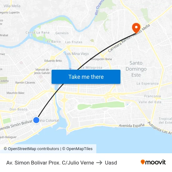 Av. Simon Bolivar Prox. C/Julio Verne to Uasd map