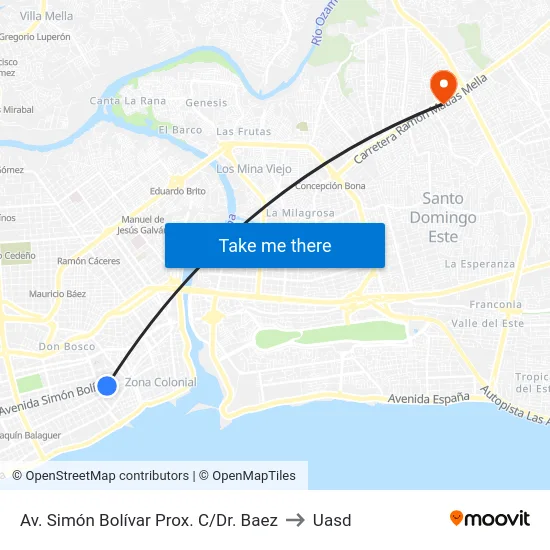 Av. Simón Bolívar Prox. C/Dr. Baez to Uasd map