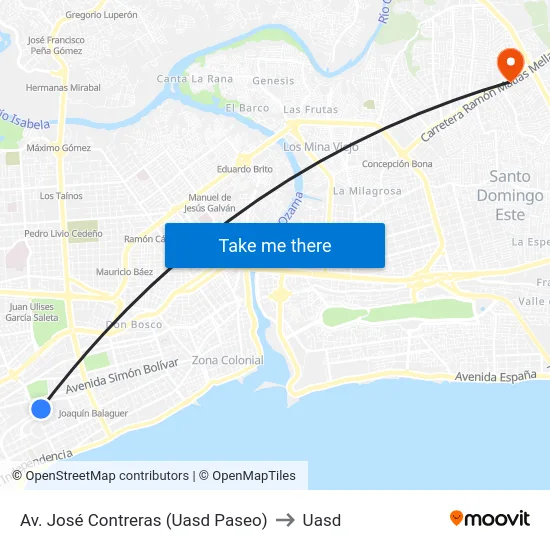 Av. José Contreras (Uasd Paseo) to Uasd map