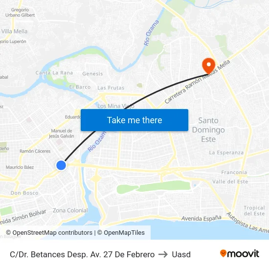 C/Dr. Betances Desp. Av. 27 De Febrero to Uasd map
