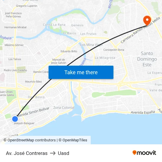 Av. José Contreras to Uasd map