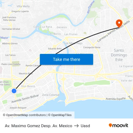Av. Maximo Gomez Desp. Av. Mexico to Uasd map