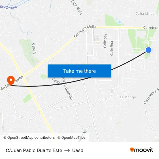 C/Juan Pablo Duarte Este to Uasd map
