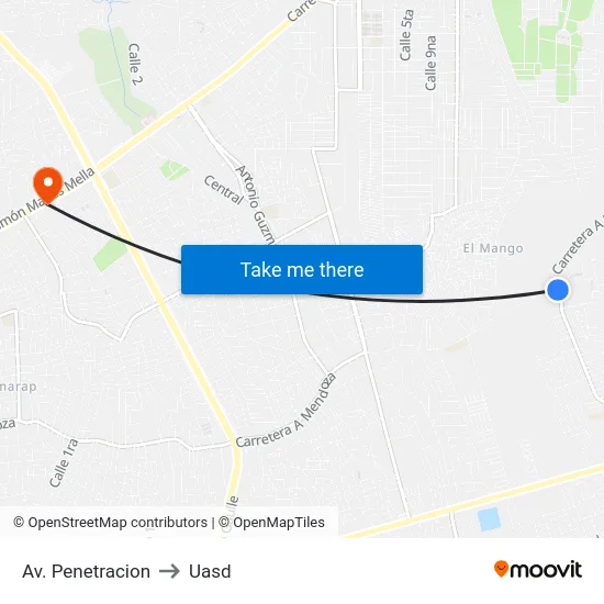 Av. Penetracion to Uasd map