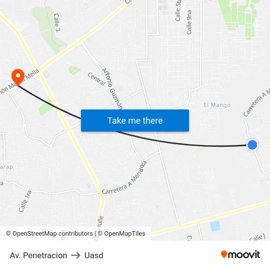 Av. Penetracion to Uasd map