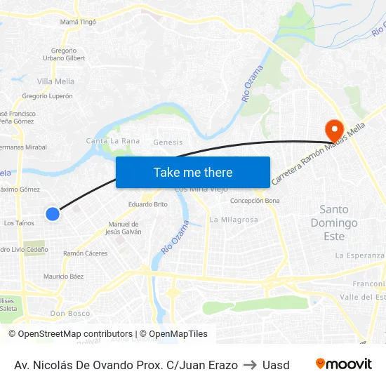 Av. Nicolás De Ovando Prox. C/Juan Erazo to Uasd map