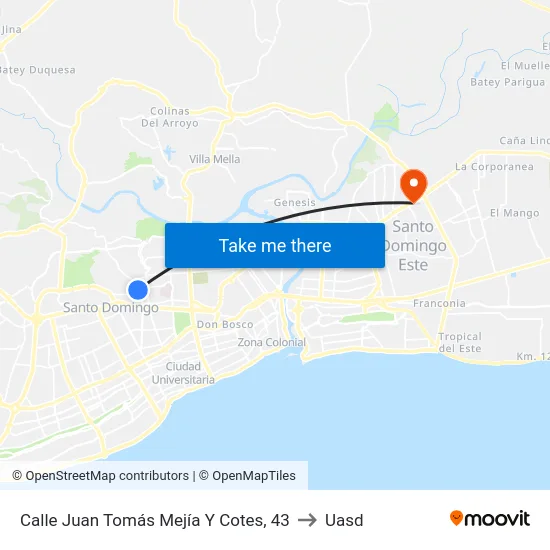 Calle Juan Tomás Mejía Y Cotes, 43 to Uasd map