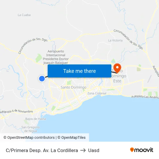 C/Primera Desp. Av. La Cordillera to Uasd map