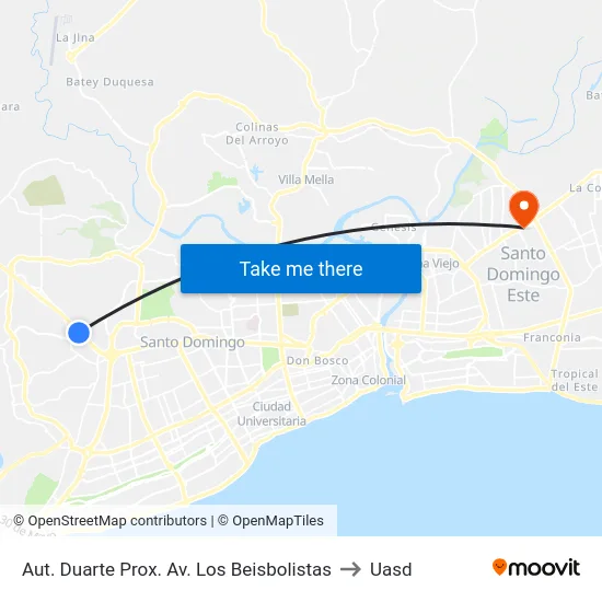 Aut. Duarte Prox. Av. Los Beisbolistas to Uasd map